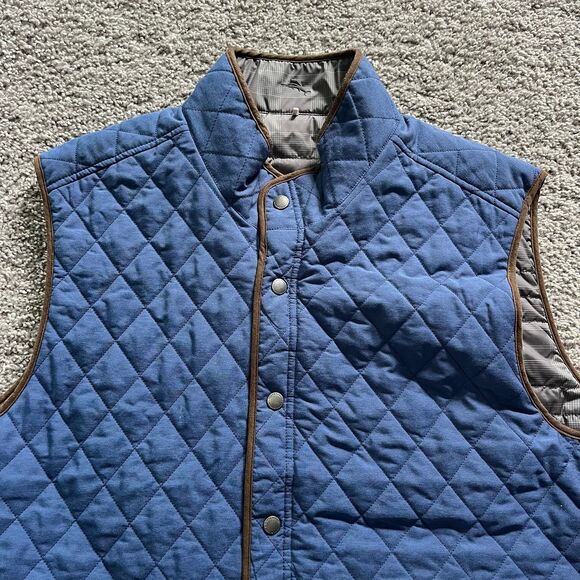 Tommy Bahama Vest Blue Gray Reversible Quilted Puffer Snap Jacket Mens Size 2XL - Picture 5 of 8